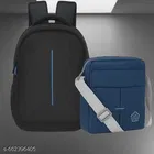 Polyester Backpack with Cross Body Bag for Men, Black, Set of 2