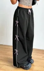 Cotton Blend Solid Loose Fit Pant for Women (Black, 26)