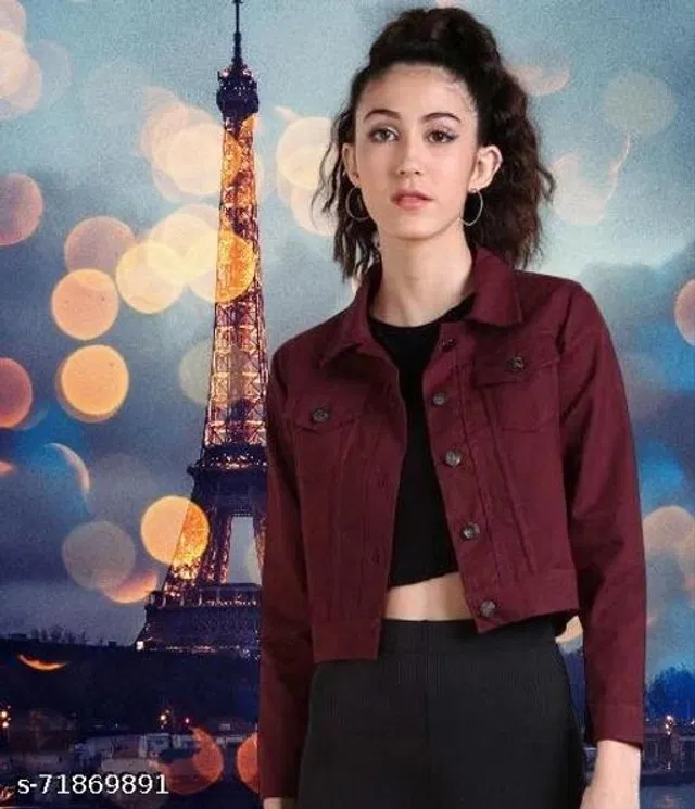 Denim Jacket for Women (Maroon, M)