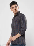 Polycotton Checked Shirts for Men, Brown 