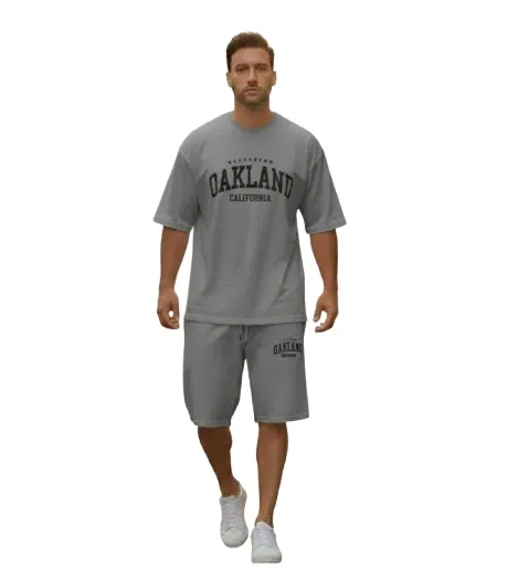 Polyester Printed T-shirt With Matching Shorts, Grey (M)