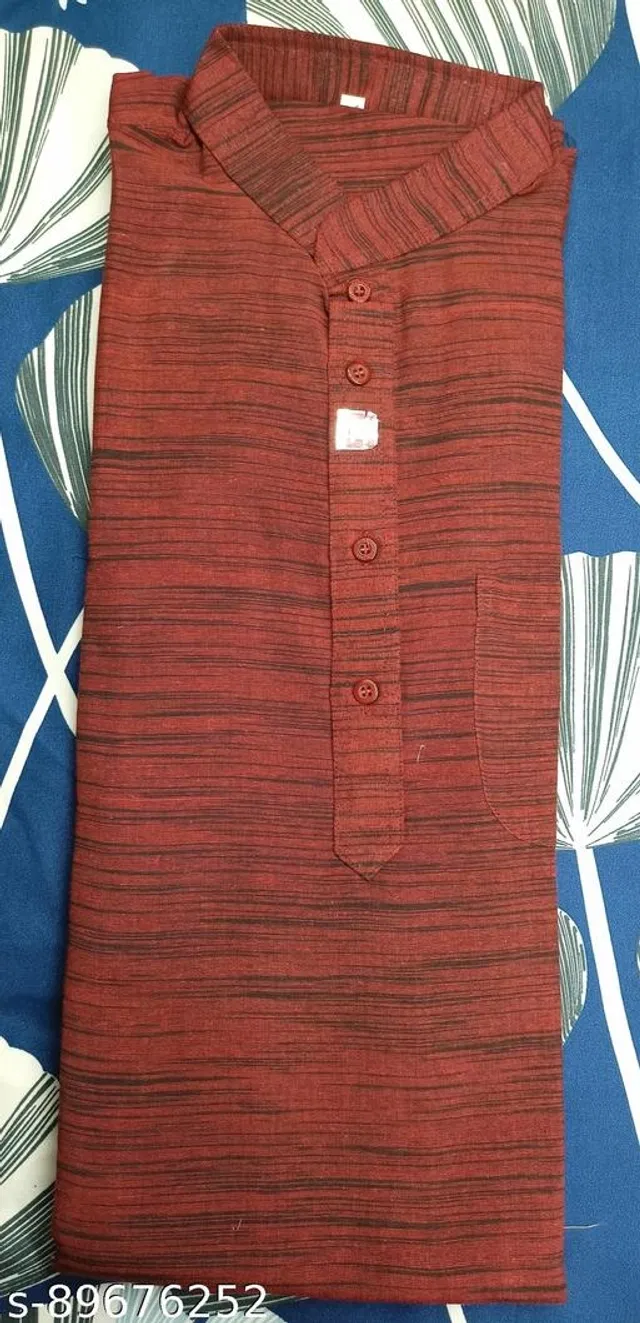 Khadi Cotton Solid Kurta for Men (Maroon, XXXL)