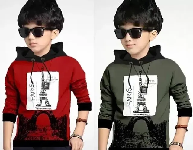 Cotton Blend Hooded Sweatshirts for Boys (Maroon & Olive, 12-13 Years) (Pack of 2)