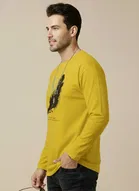 Polyester Printed T-shirt for Men, Mustard 