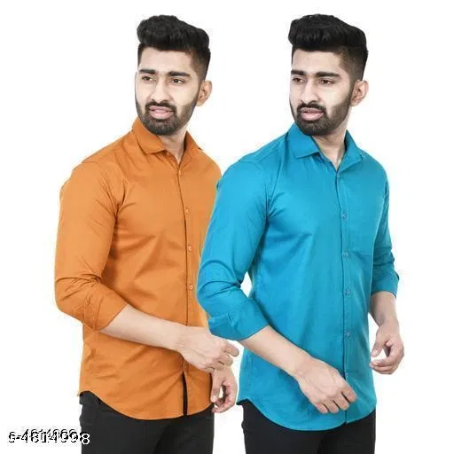 Cotton Blend Solid Shirts for Men, Multicolor (L)