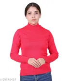 Hi-Neck Sweater for Women (Dark Pink, M)