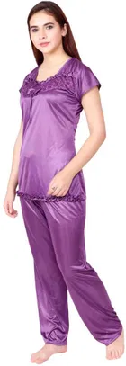 Satin Solid Nightsuit Set for Women 