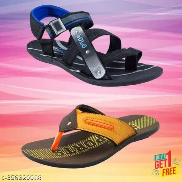 Sandal with Flipflop for Men (Multicolor, 9) (Pack of 2)