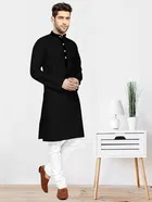 Cotton Blend Solid Kurta for Men (Black, XL)