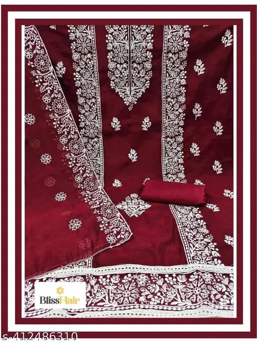 Embroidered Botanical Patiala Suits for Women (Maroon, Un Stitched)
