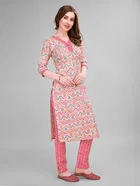 Cotton Blend Printed Kurta with Pant for Women 