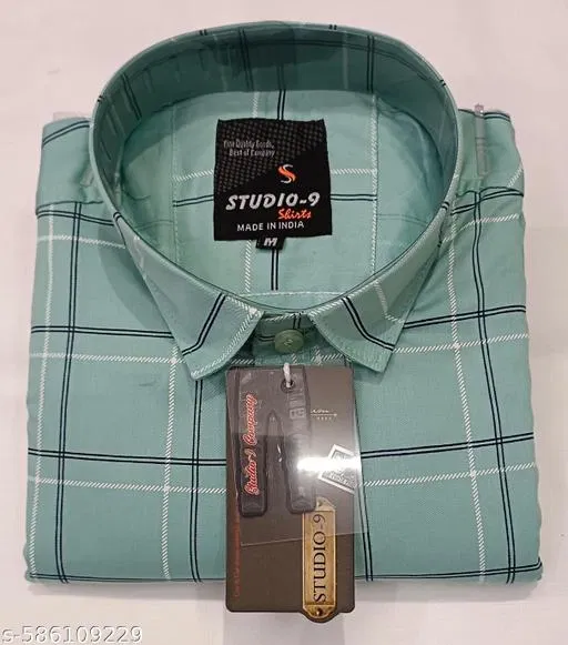 Cotton Blend Checked Shirt for Men, Green (L) Pack of 1
