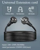 Male Female Extension Lead | Power Cord | Electrical Connector | 2 Pin 1 Socket Extension Boards  (Black, 3 m)