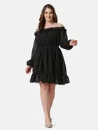 Georgette Polka Dots Dress for Women (Black, S)