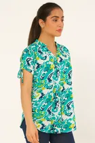 Women's Abstract Print Mandarin Collar Top, L 