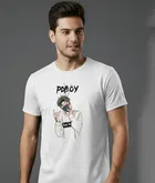 Cottont Blend  Printed T-shirt For Men, White 