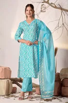 Cotton Printed Kurta with Pant & Dupatta for Women 
