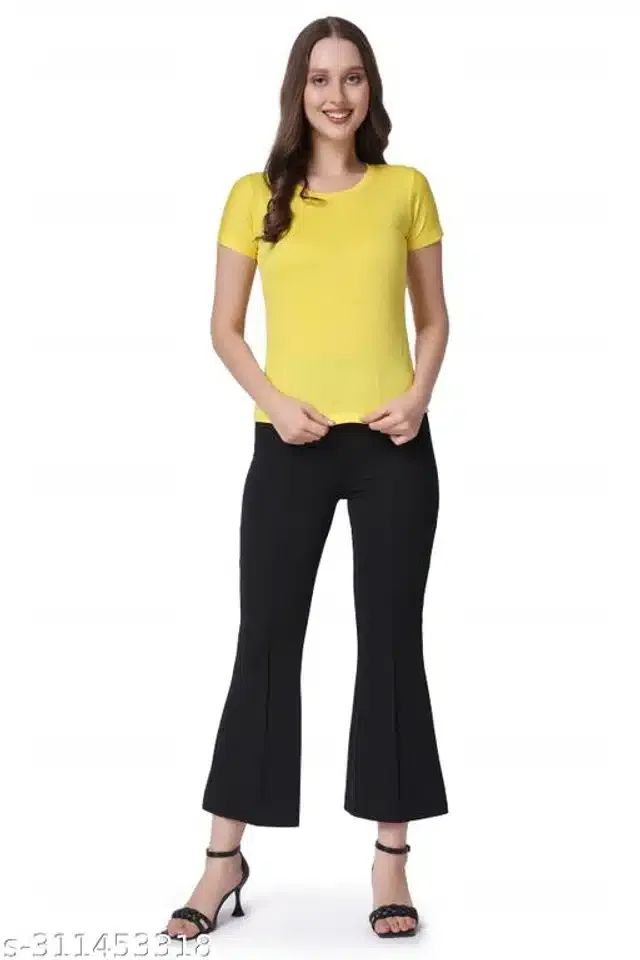 Half Sleeves Top & Bottom Set for Women (Yellow & Black, XL)