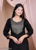 Solid Embroidered Rayon Slub Kurti for Women 