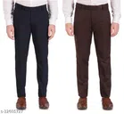 Cotton Blend Formal Pant for Men (Navy Blue & Brown, 28) (Pack of 2)