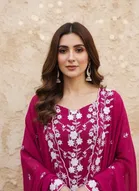 Georgette Embroidered Unstitched Suit Fabric, Pink