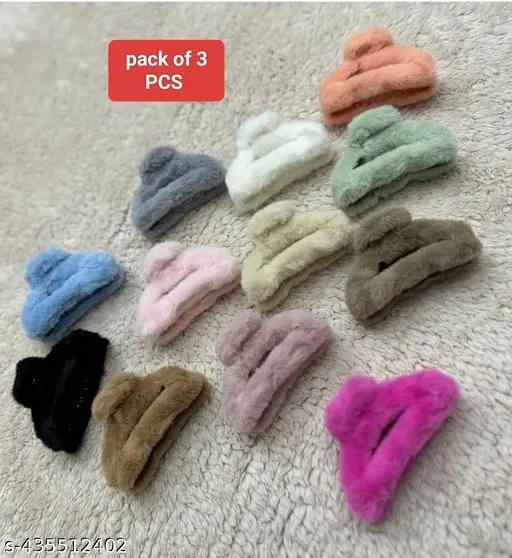 Fur Hair Clutcher for Women & Girls (Multicolor, Pack of 3)