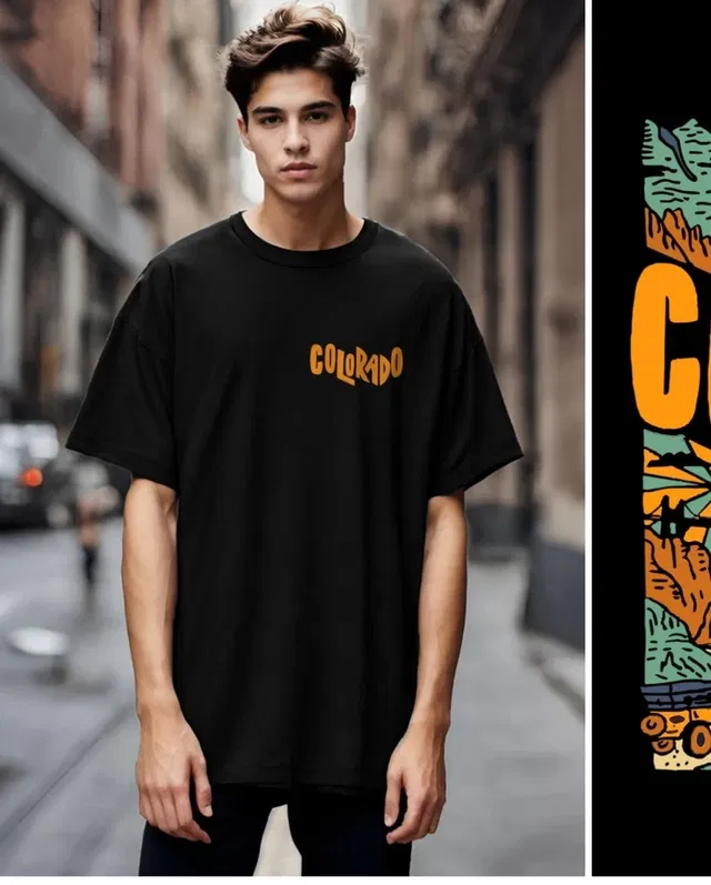 Cotton Round Neck Printed Oversized T-Shirt for Men (Black, XL)