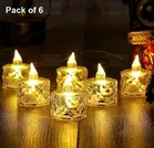 6 Pc Crystal Acrylic Flameless and Smokeless LED Tealight Candles| Battery Candles for Decoration Perfect for Diwali 