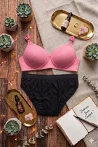 Full Coverage Wireless Padded Bra and Hot Panty Set for Women, Pack of 2 