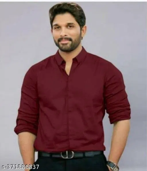 Cotton Blend Solid Shirt for Men, Maroon (S)