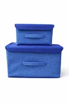 Craft Bazar Multipurpose Foldable Fabric Storage Box Combo of 2 with Lid and Handles for Clothes, Toys, Wardrobe, Shelf and Home Organization