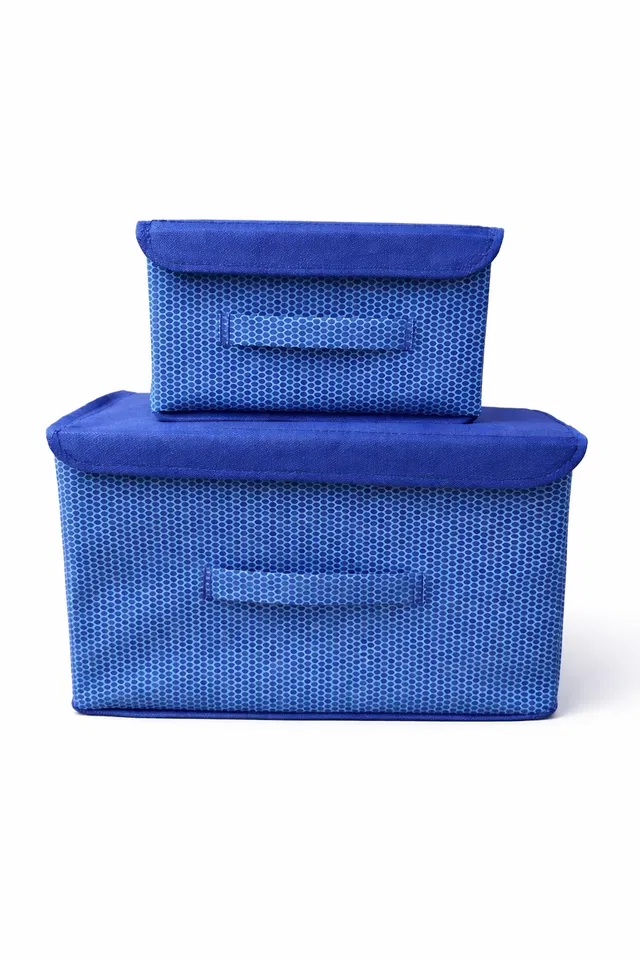 Craft Bazar Multipurpose Foldable Fabric Storage Box Combo of 2 with Lid and Handles for Clothes, Toys, Wardrobe, Shelf and Home Organization