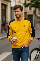 Fleece Printed Sweatshirt for Men, Yellow 