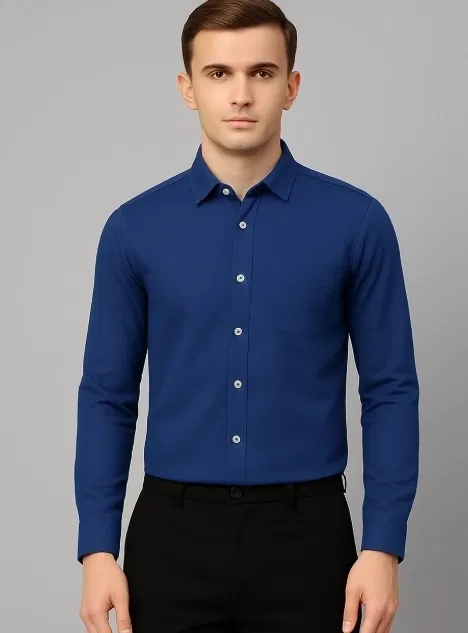 100% Cotton Full Sleeves Solid Shirt for Men (Blue, M)