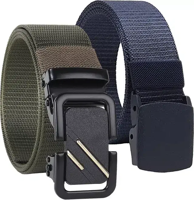 Casual Nylon Belt for Men (Green & Blue, Pack of 2)