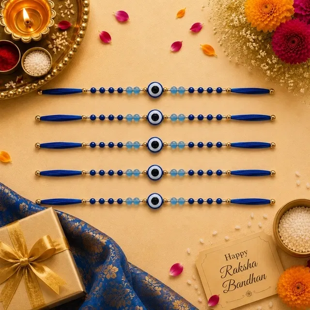 Evil Eye Rakhi for Brother Blue, Combo Pack of 5