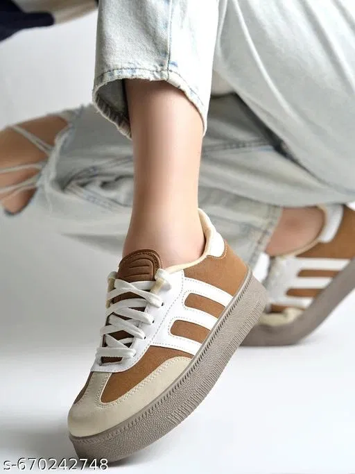 Solid Synthetic Slip-on Sneakers (Brown, IND-5)