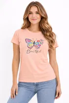 Cotton Blend T-shirt for Women, Peach & Green, Pack of 2 