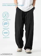 Cotton Blend Solid Trackpant for Men, Black 