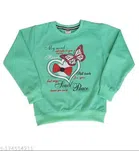 Fleece Printed Full Sleeves Round Neck Sweatshirt for Girls (Mint Green, 3-4 Years)