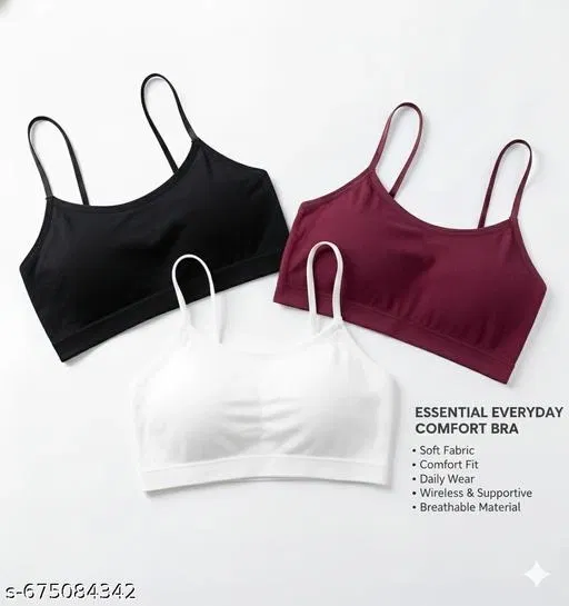 Cotton Bandeau Bra for Women, Pack of 3 (Multicolor, 30B)