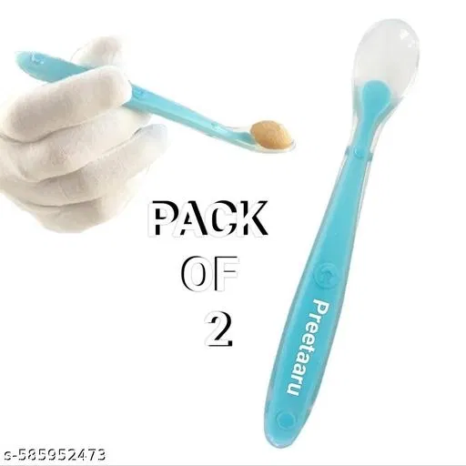 Preetaaru (Pack Of 2) Baby Soft Silicone Feeding Spoon For Kids