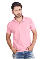 Poly Cotton Solid Polo Neck T-Shirt for Men, Pink 
