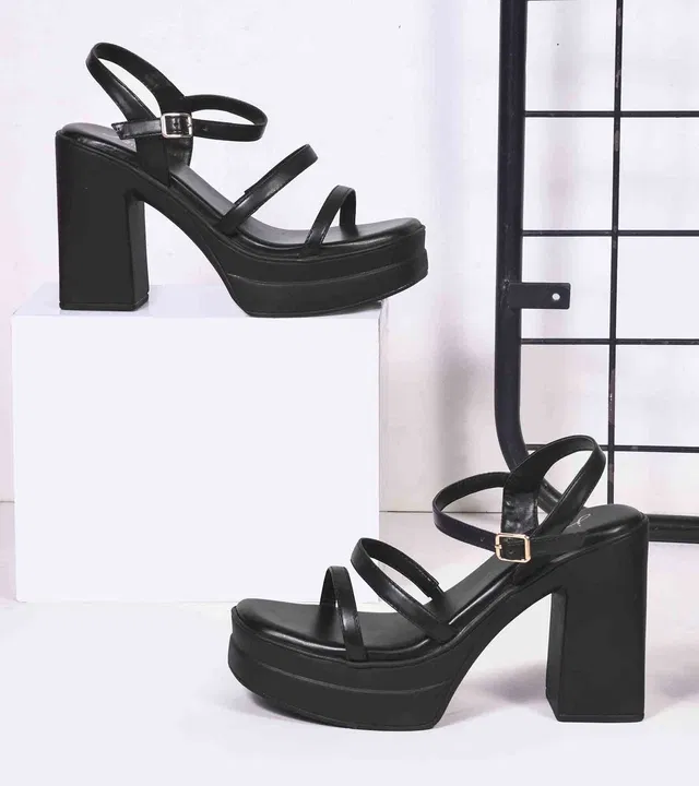 JM Looks Stylish Heels for Women (Black, 7)