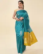 Litchi Silk Zari Woven Saree for Women, Teal 