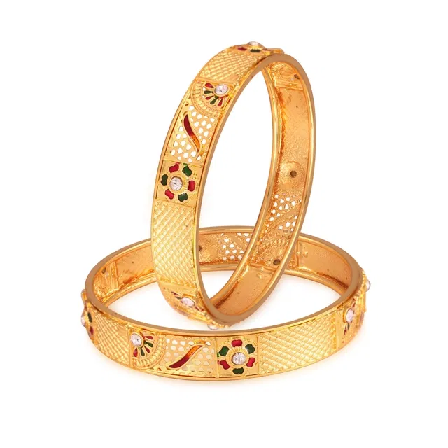 Alloy Bangles for Women (Gold, 2.8) (Set of 2)