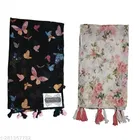 Poly Chiffon Scarves for Women, Black, Pack of 2