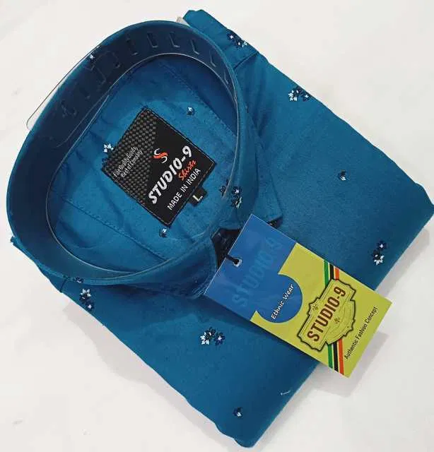 Men's Printed Shirt (Teal Blue, L) (BF-35)