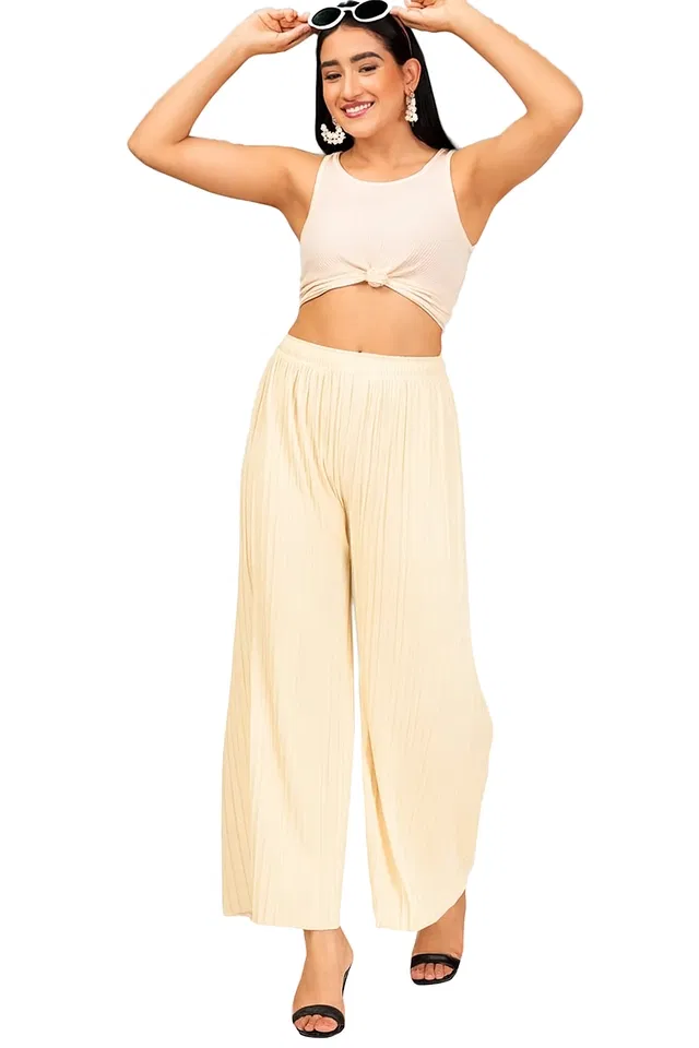 Sarina Loose Trouser / Pant for Women (Cream, XXL)