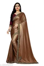 Lycra Zari Embroidered Saree for Women, Brown 